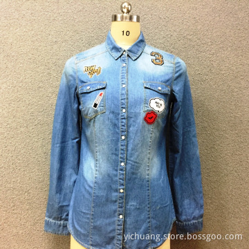 Women's cotton long sleeves denim shirt